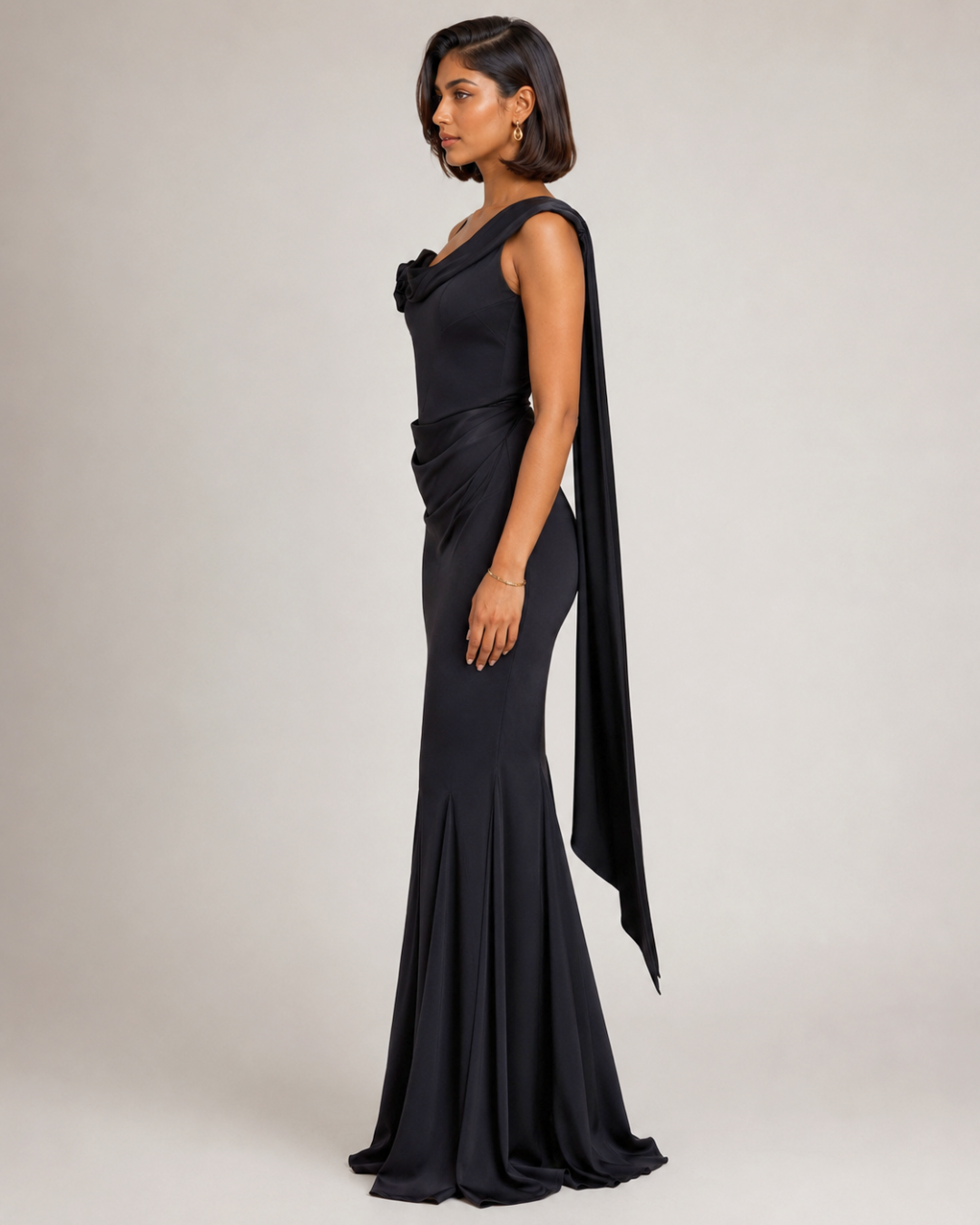The Isabeau Draped Mermaid Gown - Black