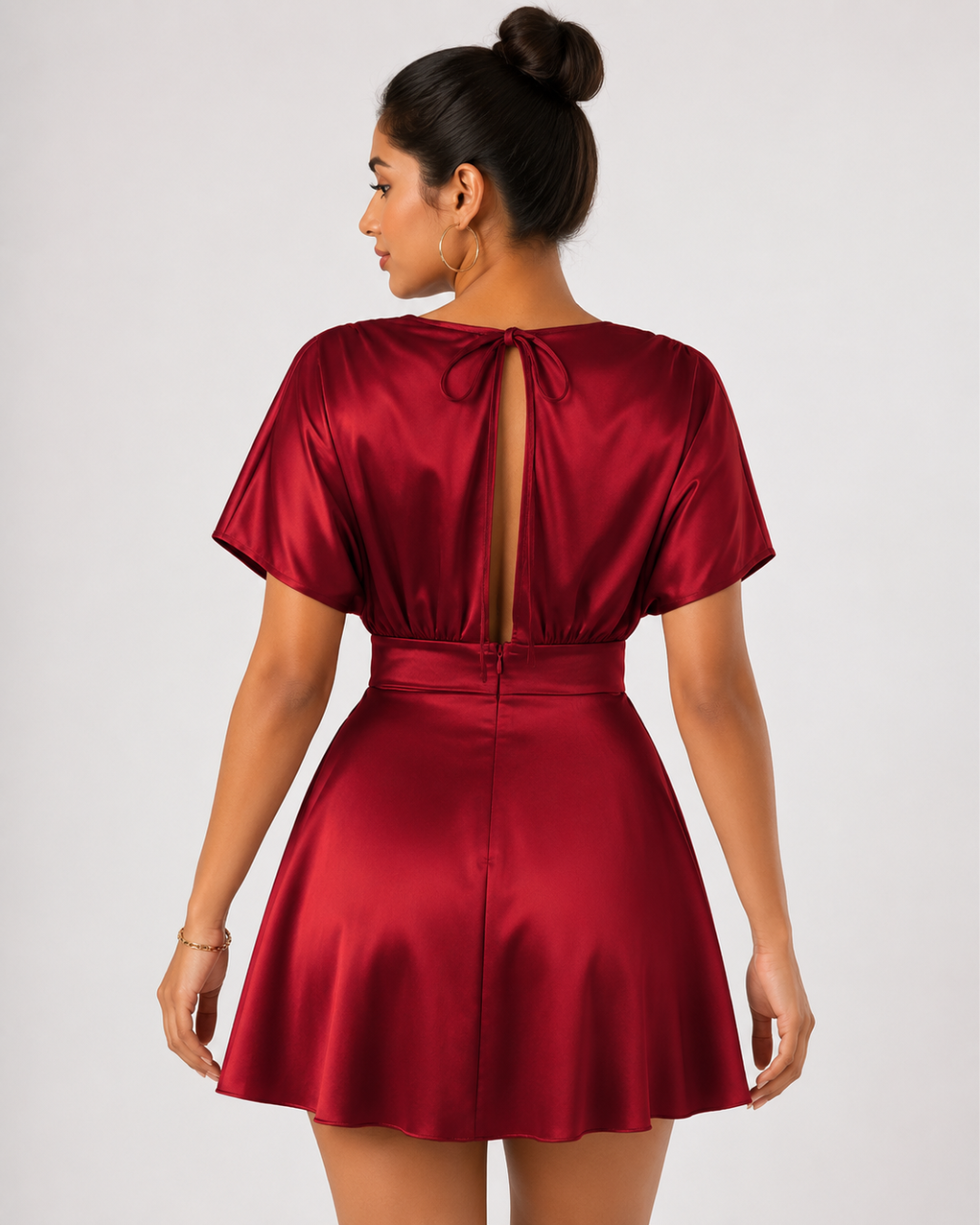 The Solène Draped Flare Mini Dress - Wine Red