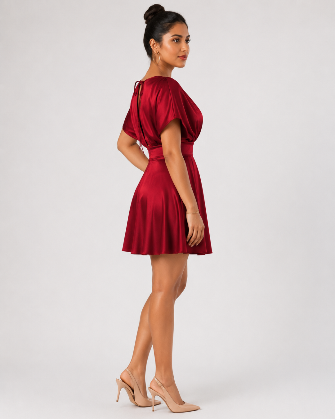 The Solène Draped Flare Mini Dress - Wine Red