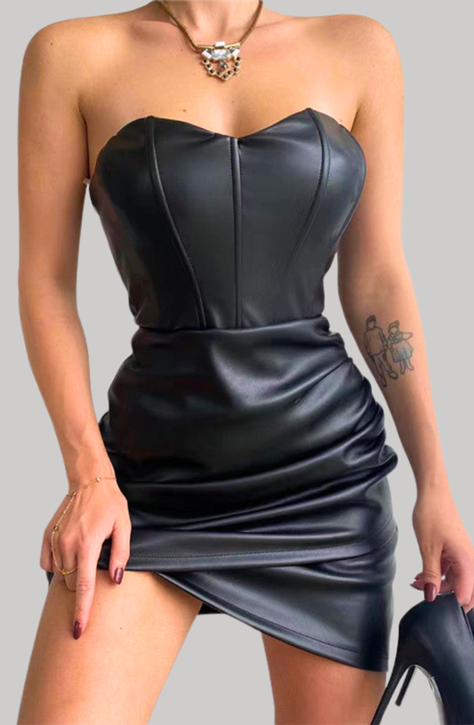 Urban Siren Faux-Leather Corset Mini Dress