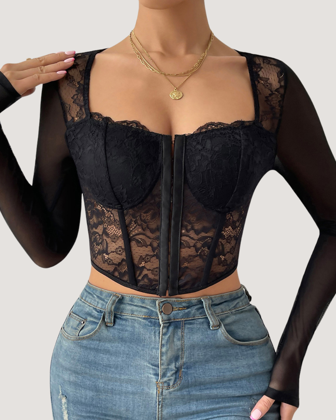 V-Curve Lace Corset Top