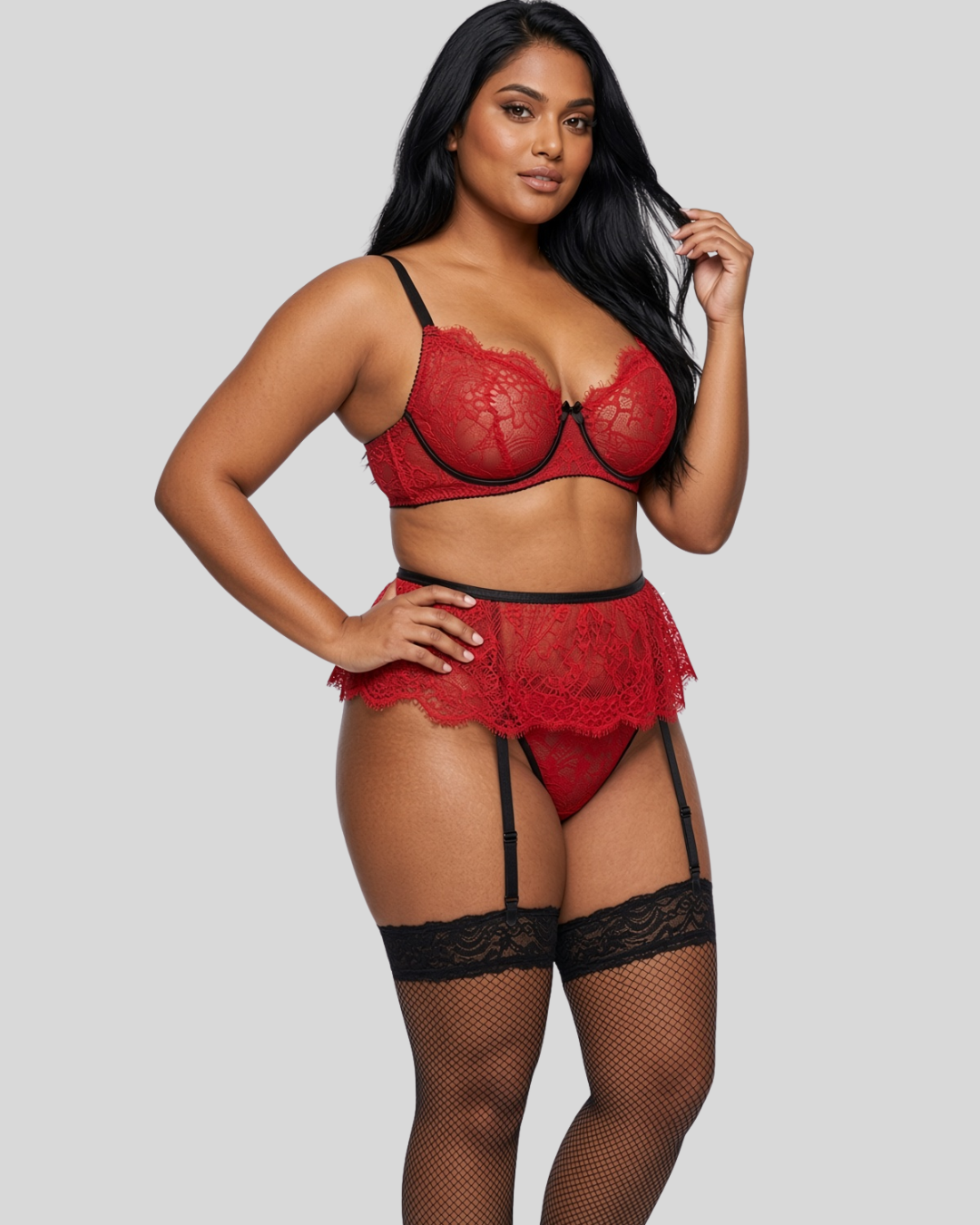 Zahra Curve Lace Garter Lingerie Set