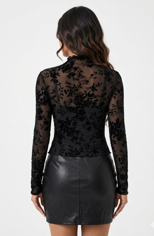 Velora Sheer Lace High Neck Top
