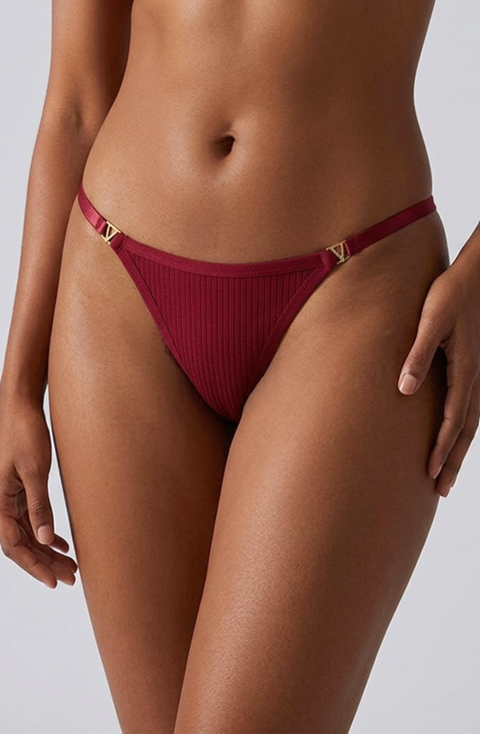 Vera Ribbed V-Trim Thong Panty
