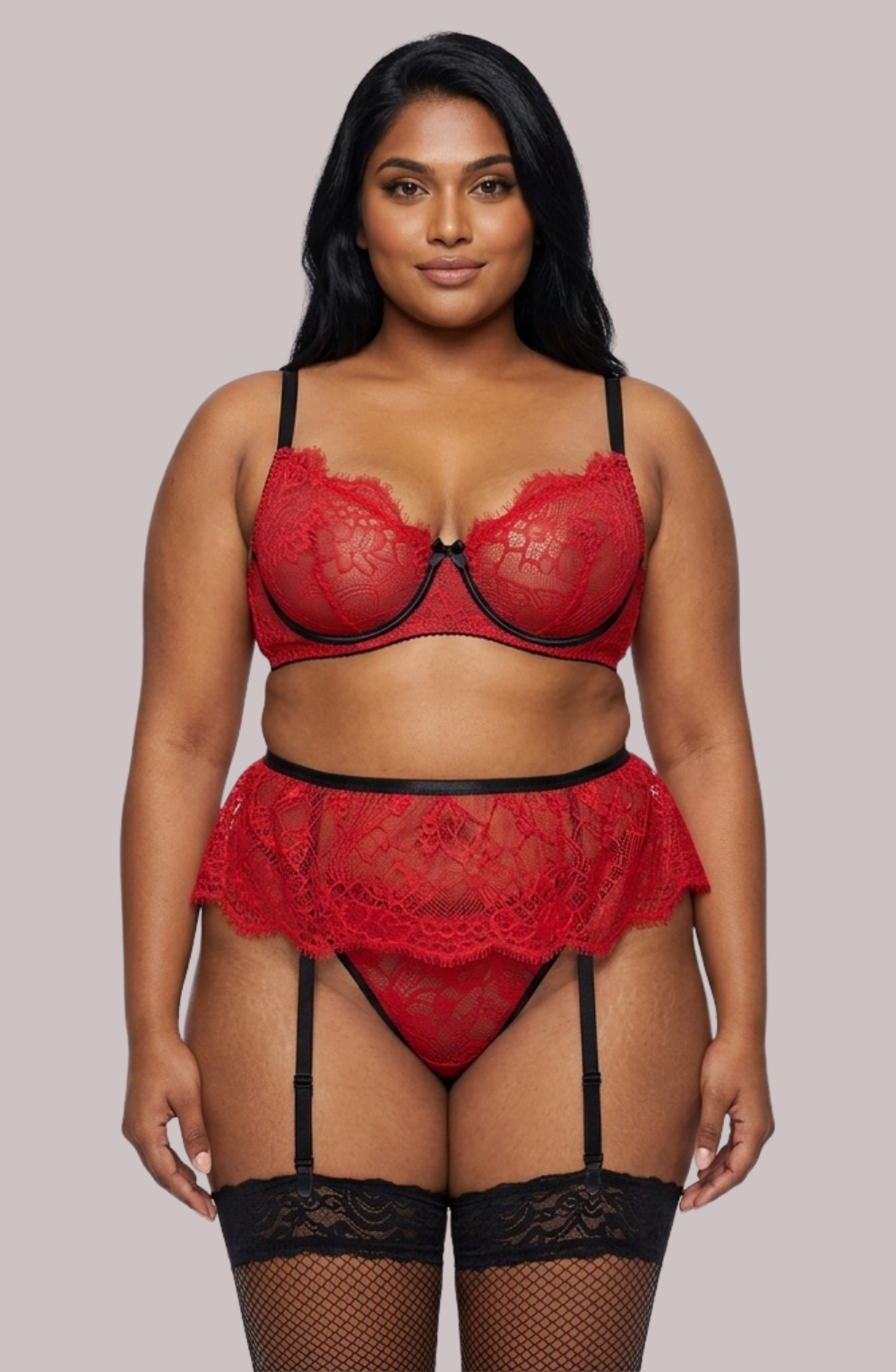 Zahra Curve Lace Garter Lingerie Set