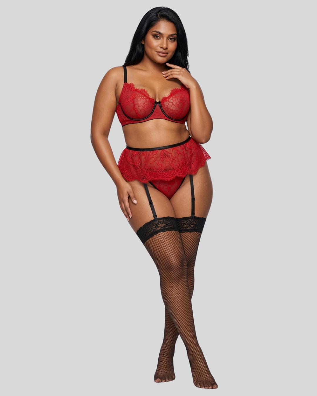 Zahra Curve Lace Garter Lingerie Set