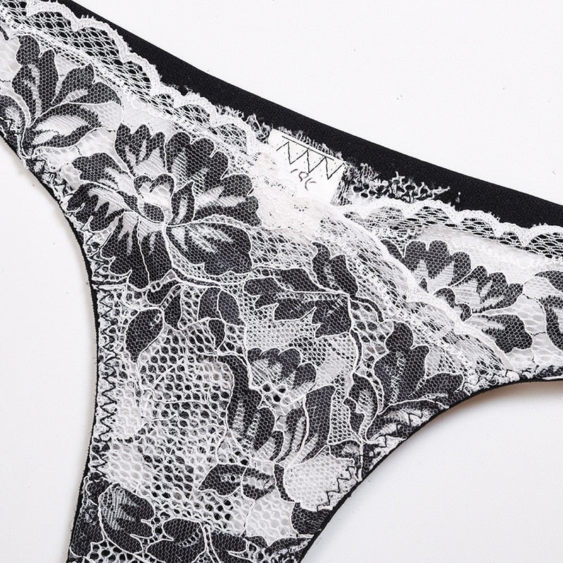 Deep-V Floral Embroidery Bra and Panty Set